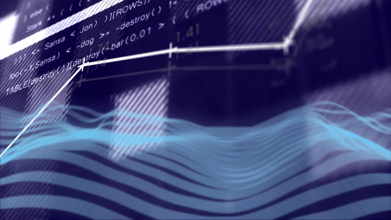 Animation of digital data processing over blue background