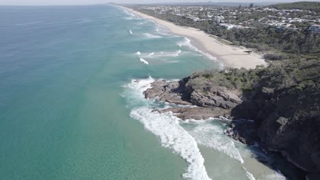 Sunshine-Coast-Beach-In-Queensland,-Australia-At-Daytime---aerial-drone-shot