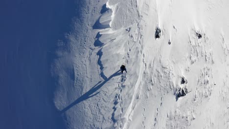 vista aérea de arriba hacia abajo de una persona caminando sobre nieve nueva