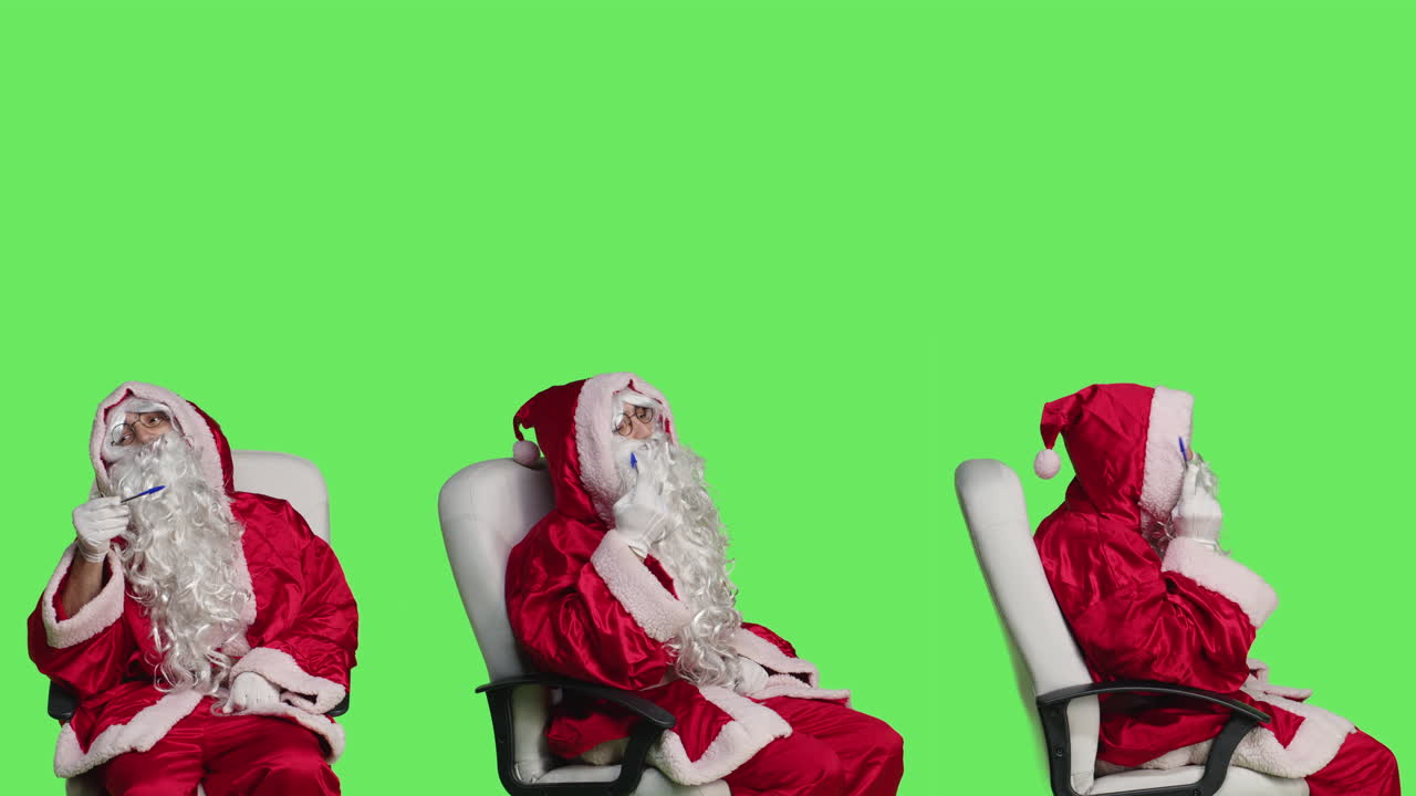 Santa Claus in Office Chairs on Green Screen