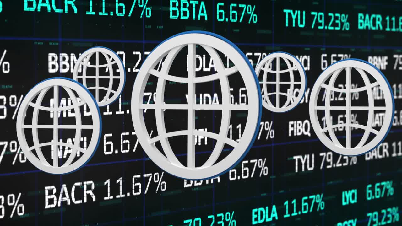 icono de globo de internet contra el procesamiento de datos del mercado de valores