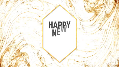 happy new year on white marble texture with gold lines