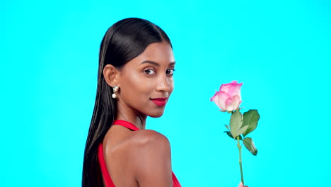 Studio-face,-beauty-woman-and-flower