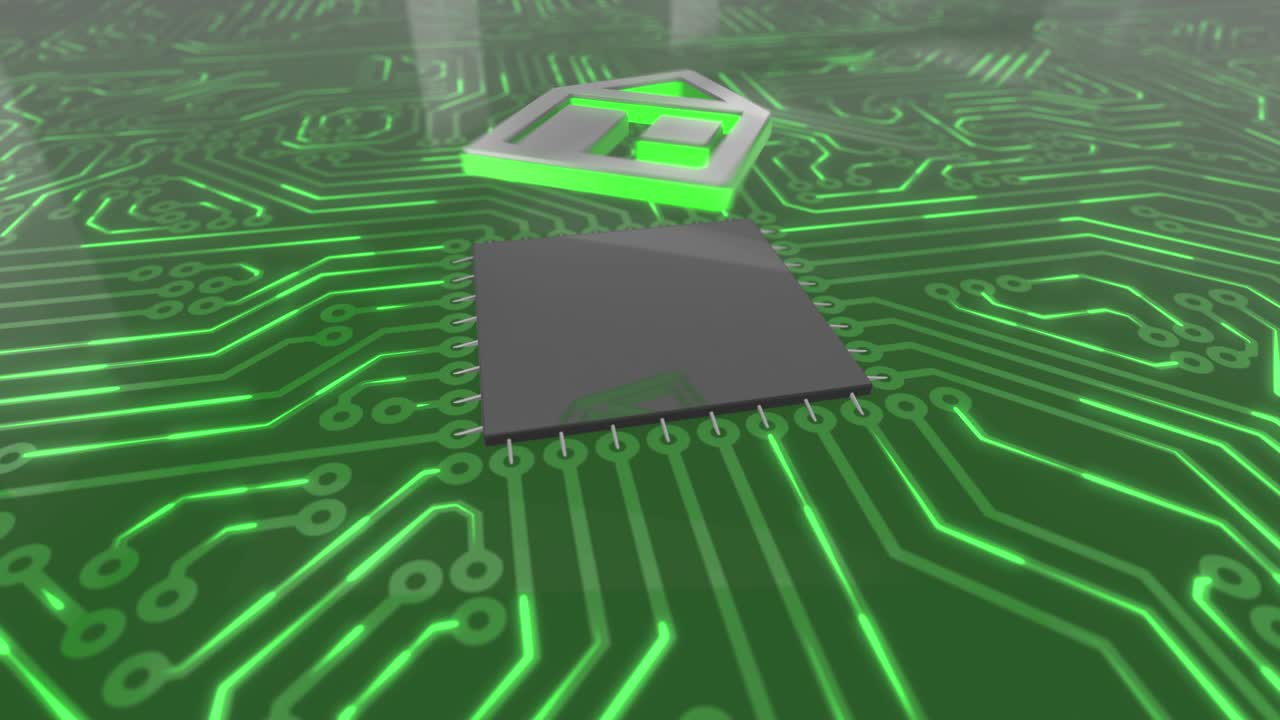 Dark green rotating computer circuit board concept home loop 4K