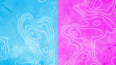animación de una carta topográfica en movimiento sobre un fondo rosa y azul