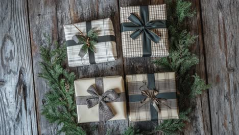 christmas gifts on rustic wooden background