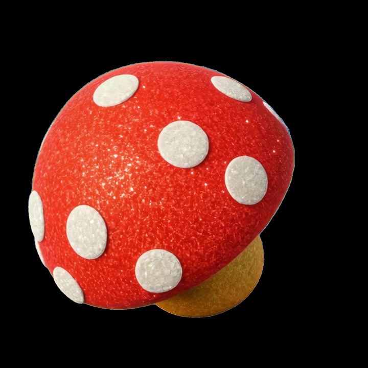 Rotating Red Mushroom Ornament with White Polka Dots