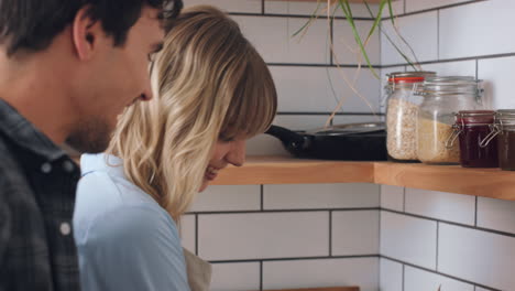 food, cooking and couple bonding in a kitchen