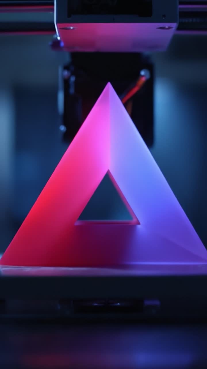 A Dynamic Transition of a Vibrantly Colored Pyramid-Shaped Object During a 3D Printing Process, Capturing the Intricacies of Modern Technology and Design