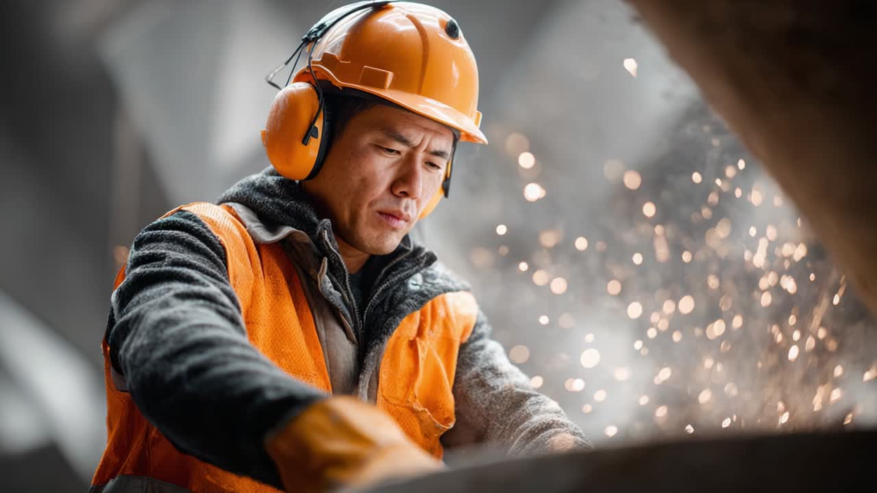 Construction Worker Welding with Safety Gear
