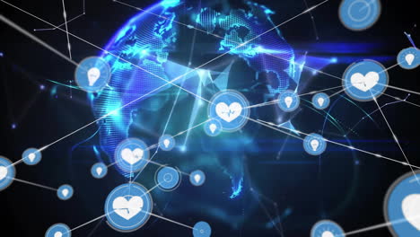 animación de la red de conexiones con iconos en todo el mundo