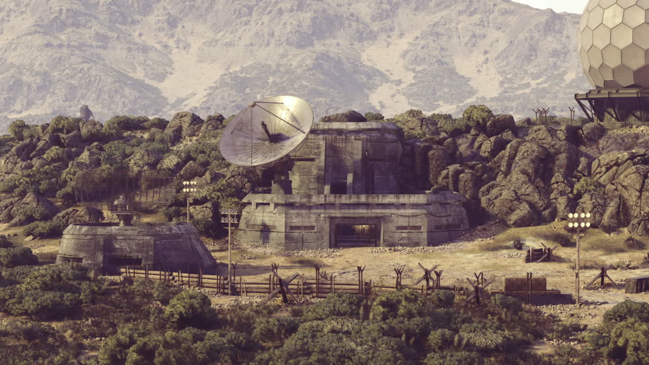 Deserted industrial site surrounded by nature and atmospheric effects