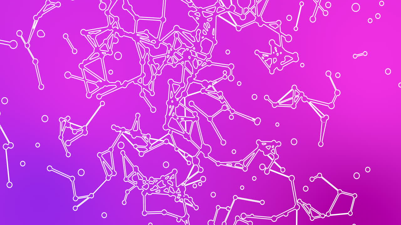 animación de una red blanca de conexiones girando sobre un fondo rosa