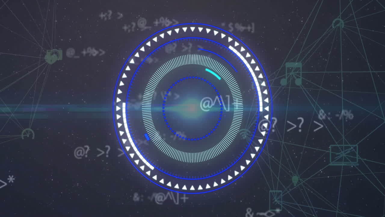 animación del escaneo del alcance y el procesamiento de datos sobre un fondo oscuro