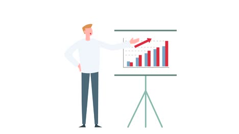 flat cartoon colorful man character animation. male growing chart graph situation