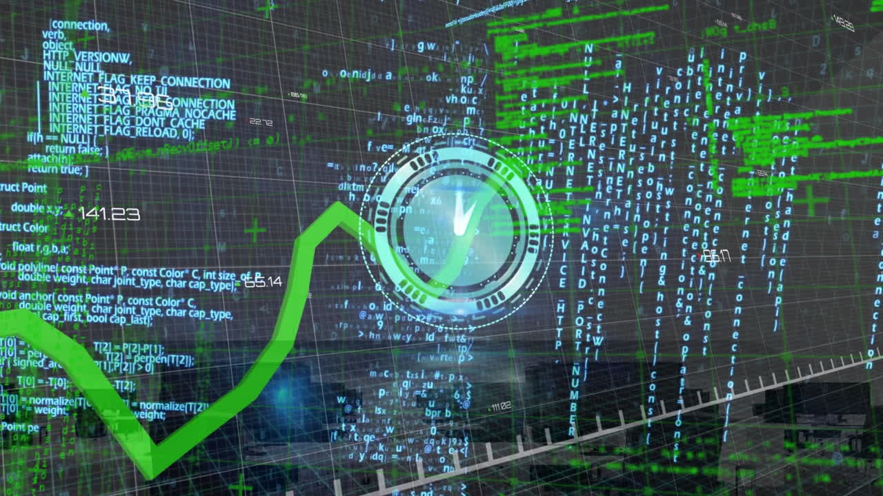 Animation of data processing and clock moving over office