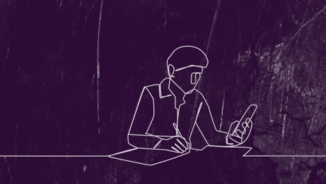 animación del dibujo de un hombre de negocios escribiendo sobre formas en movimiento