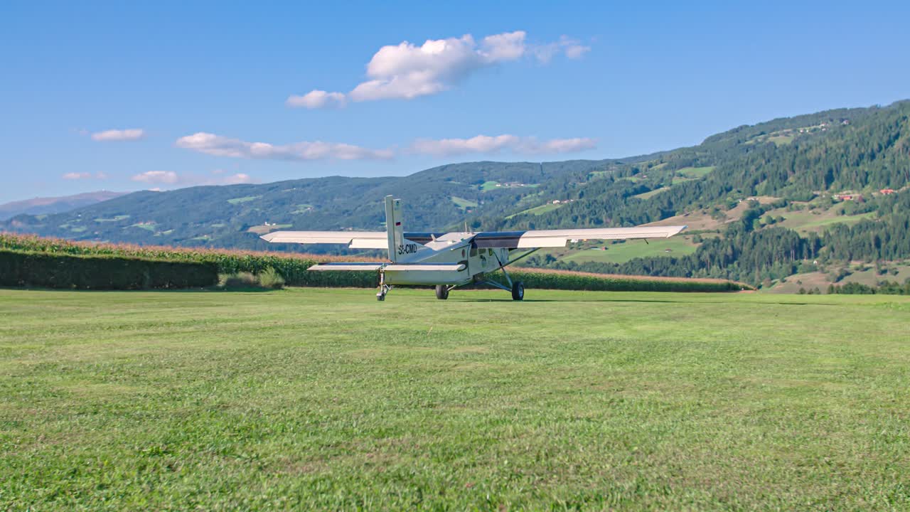Pilatus PC-6 Porter Light Aircraft Taking Off From Private Grass Runway