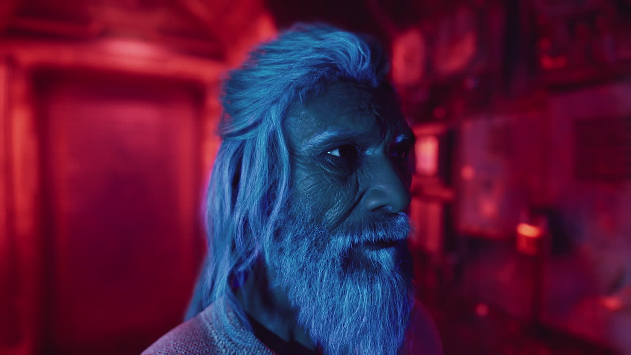 Close-up Portrait of a Man with Long White Hair and Beard