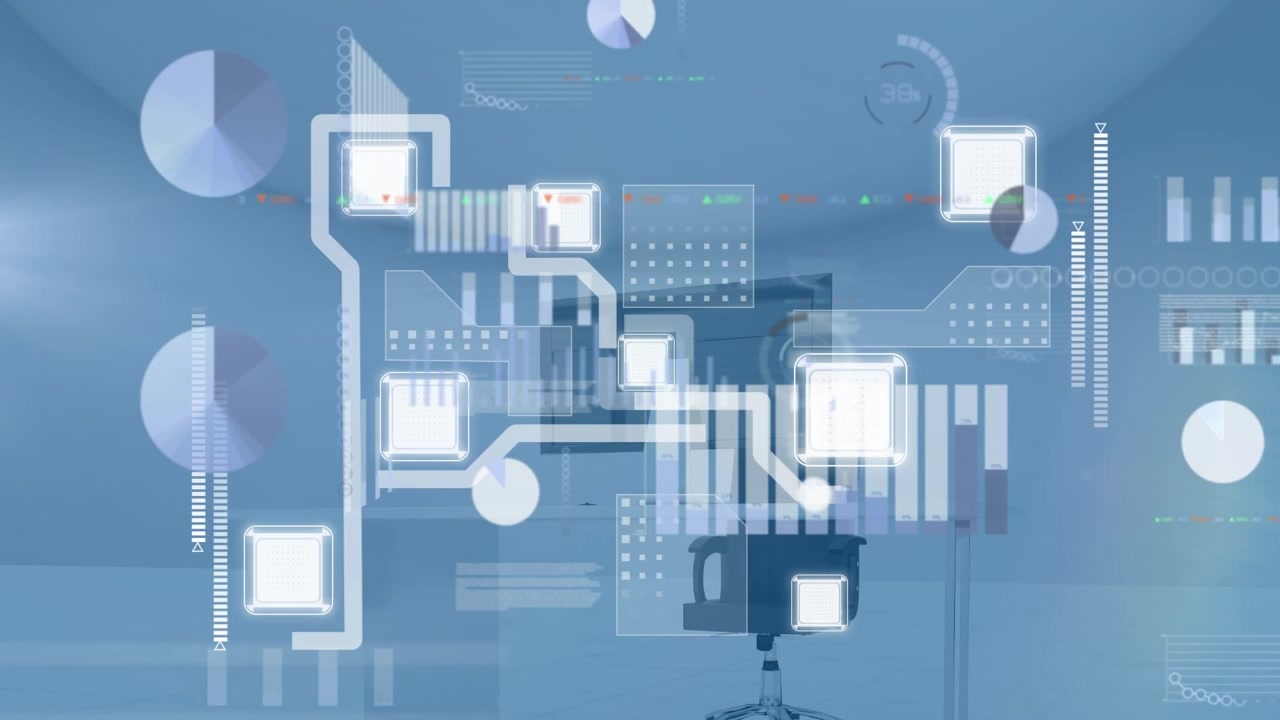 Animation of digital interface and data processing over city street