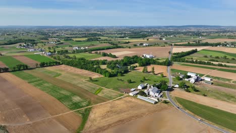 High-aerial-truck-shot-of-farmland-in-America