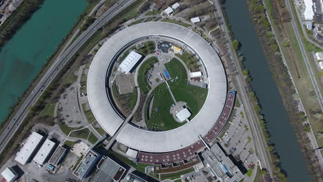 overhead view of esfr grenoble particle accelerator sunny day