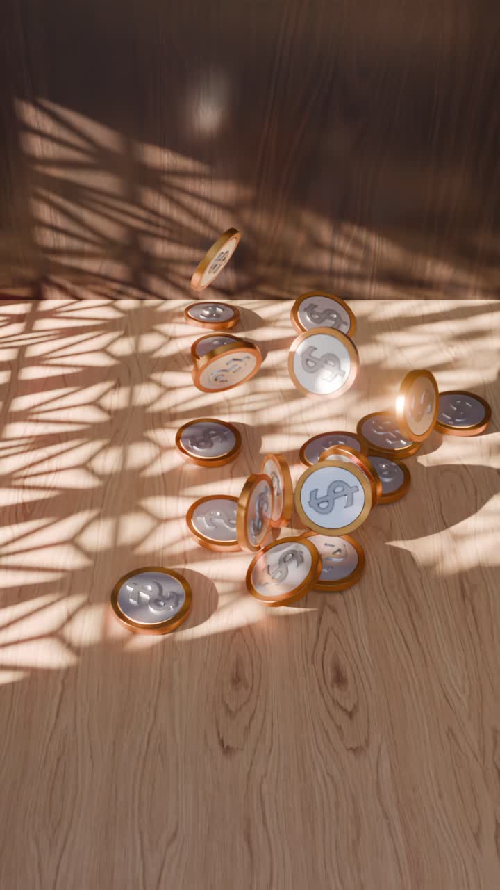 caídas y monedas esparcidas en una superficie de madera