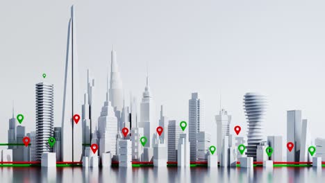 modern city template 3d rendering animation with city transport lines and gps icons indicators.