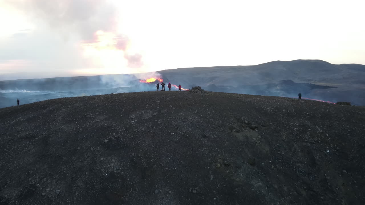 Volcanic Eruption and Landscape with People