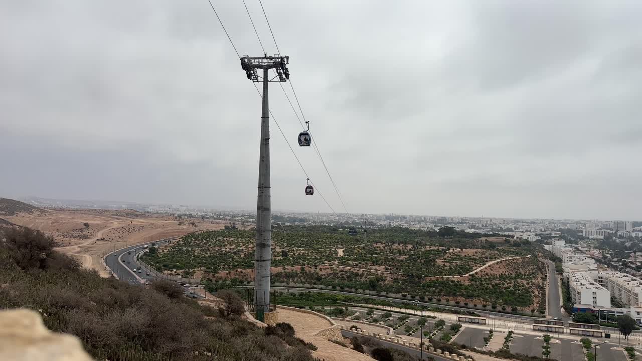Panoramic view over Agadir city with cable car sky lift Morocco North Africa scenic cityscape