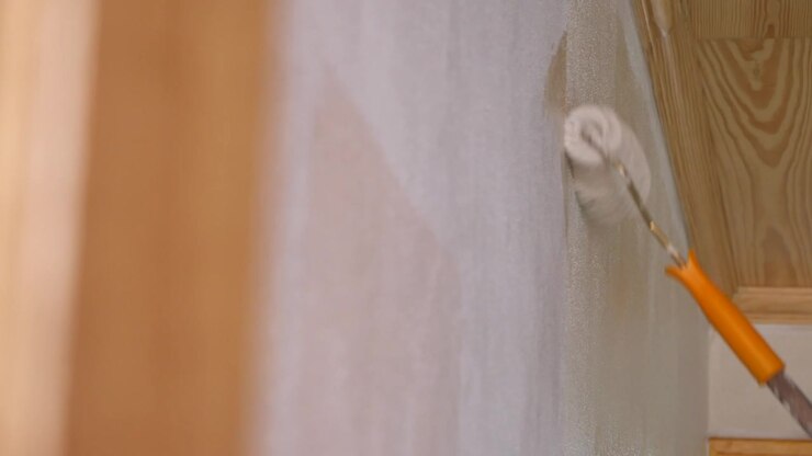 Close-up of Paint Roller Applying Fresh Paint to a Wall