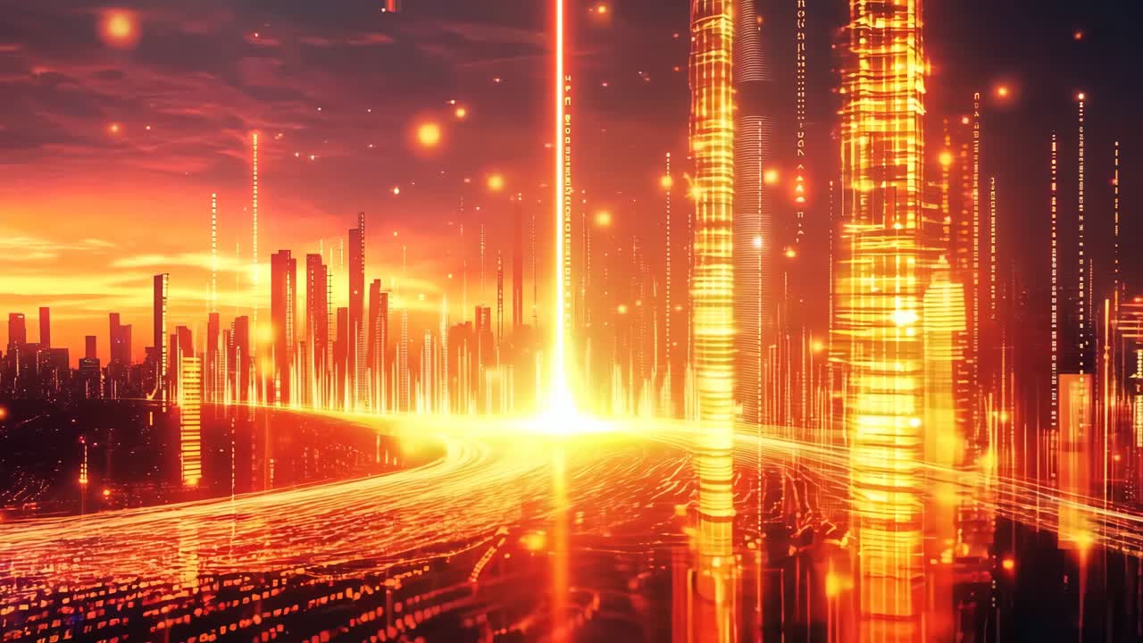 하늘에서 밝은 오렌지색 빛으로 밤에 도시