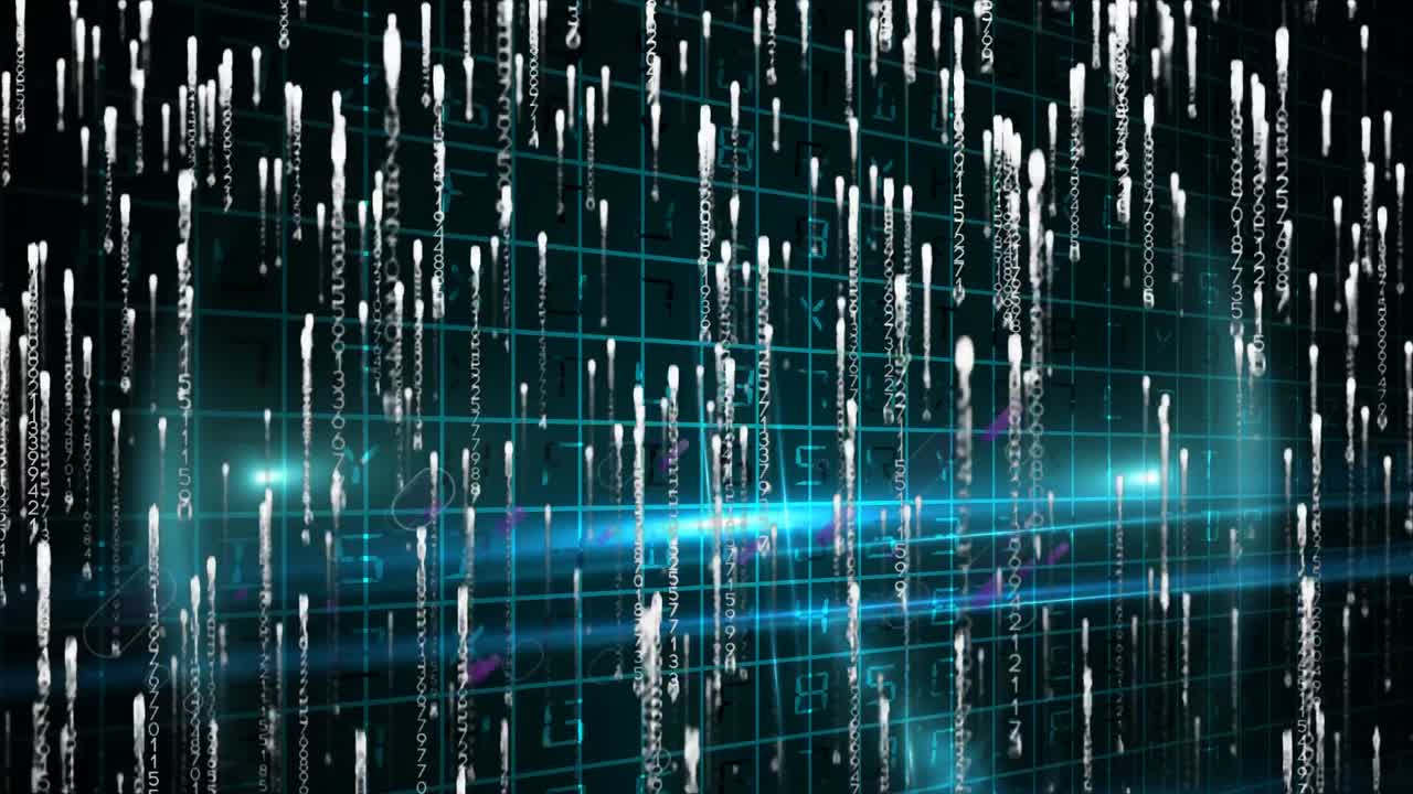 검은색 배경에 보라색 선 위에 데이터 처리의 애니메이션