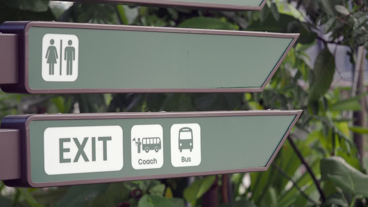 Directional Signs for Exit, Restrooms, Coach, and Bus
