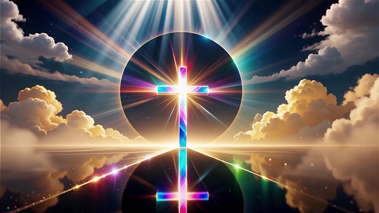 Croce Cristiana Luce Celestiale Sfondo per il Culto.