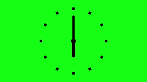 reloj con flechas en movimiento en fondo verde. animación del reloj en animación de bucle de 12 horas. icono animado del cronómetro