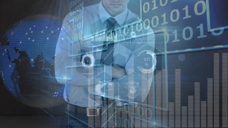 animación del procesamiento de datos financieros sobre el hombre de negocios
