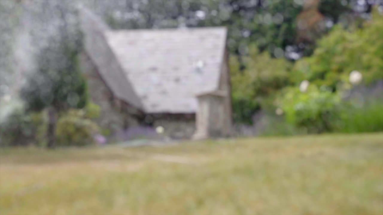 정원 에 있는 물 스프링클러