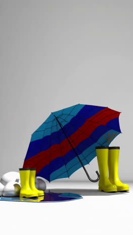 weather icons: umbrella, clouds, and lightning
