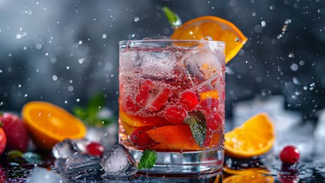 cóctel de frutas refrescante con hielo