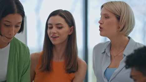 office coworkers analysing business in cabinet closeup. supervisor explaining