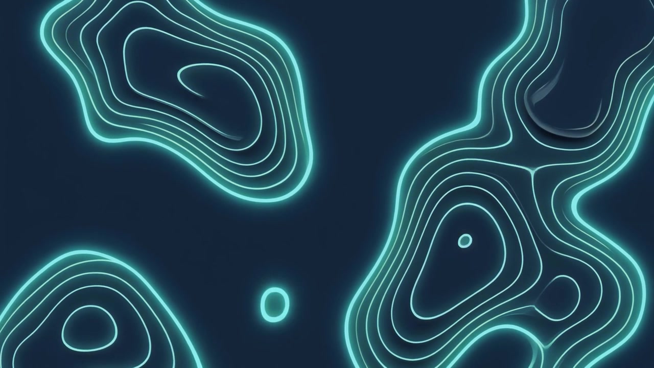 Abstract Glowing Cyan Topographic Lines Expanding on Dark Background