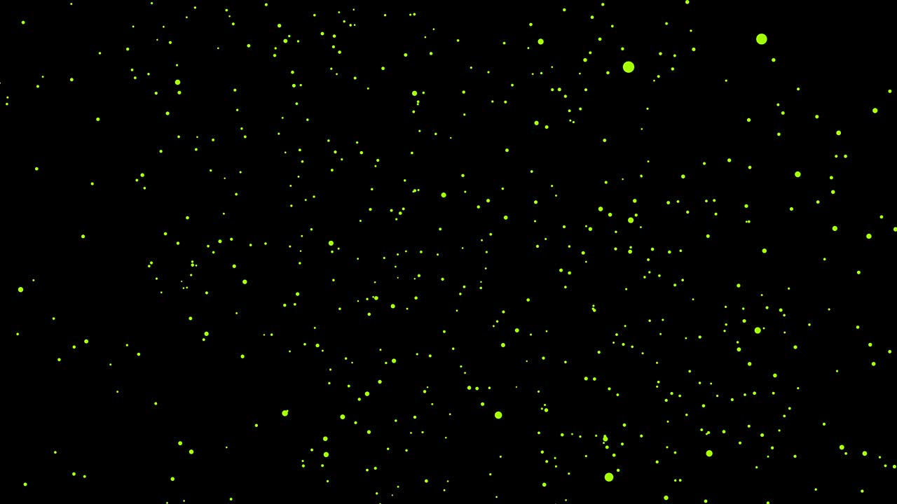 추상적인 녹색 점은 검은색 배경으로 무작위로 움직이는 애니메이션입니다.