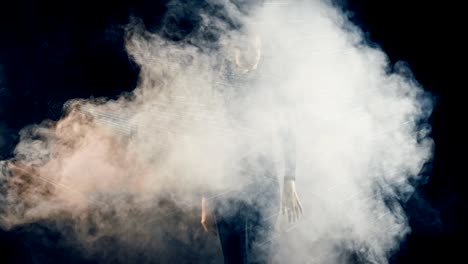stylish fashion girl futuristic technology black background cinematic lighting with smoke and backlight effect.prores