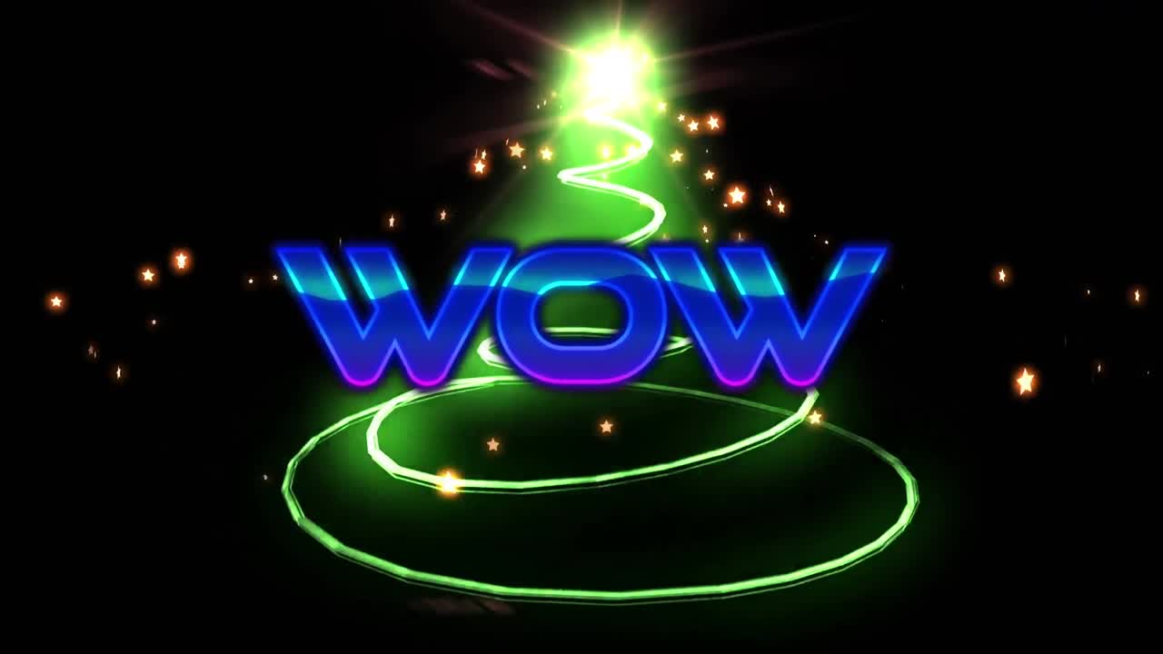 초록색 빛의 흔적 위에 와우 텍스트의 애니메이션