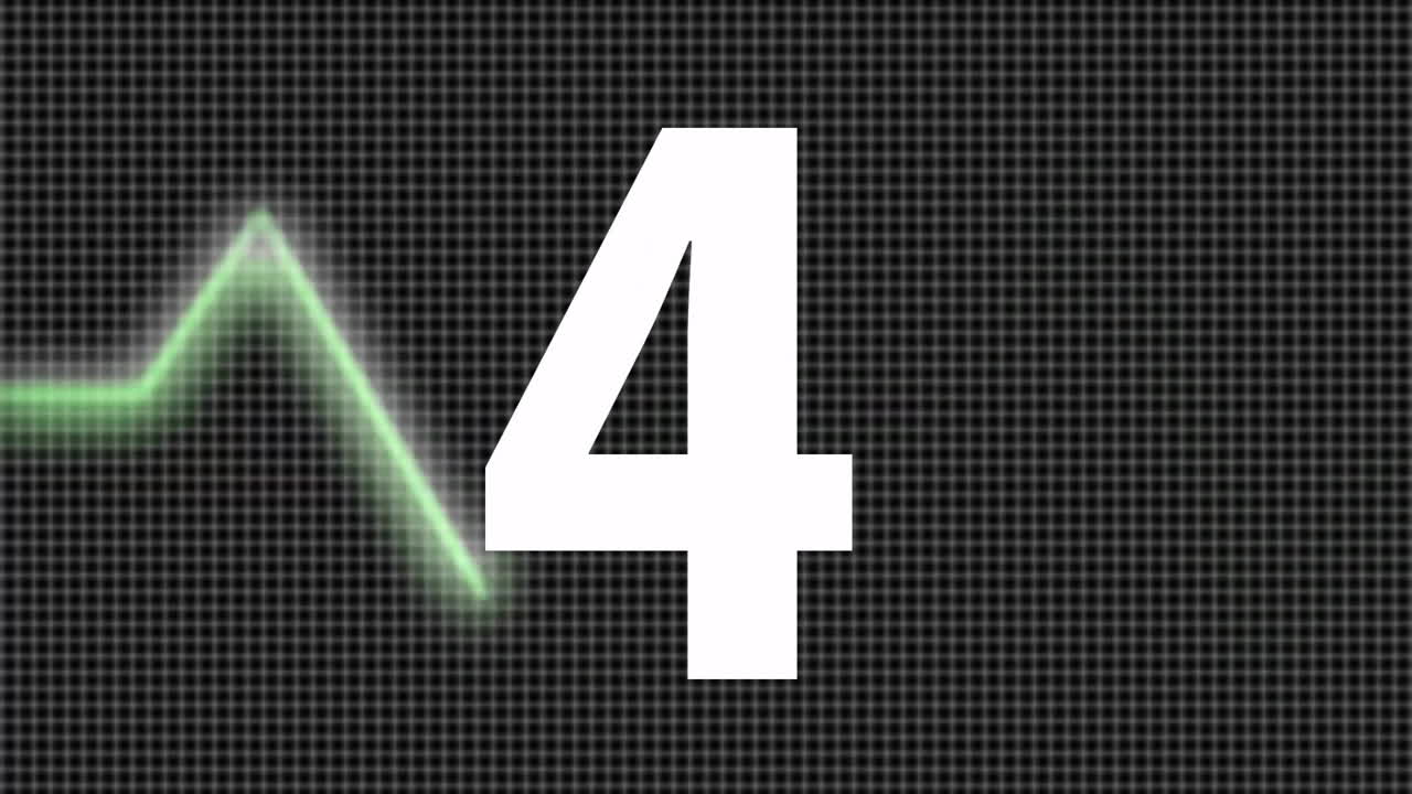 흑색 그리드 배경에 숫자 5를 가진 심장 박동 애니메이션