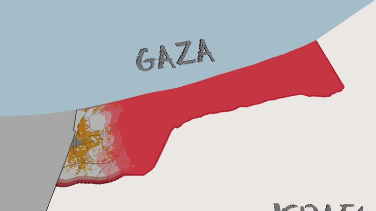 Map of Gaza strip occupied by Israel from the north - Digital simulation - on the map, you can see Gaza's neighborhoods and roads as well as Egypt's