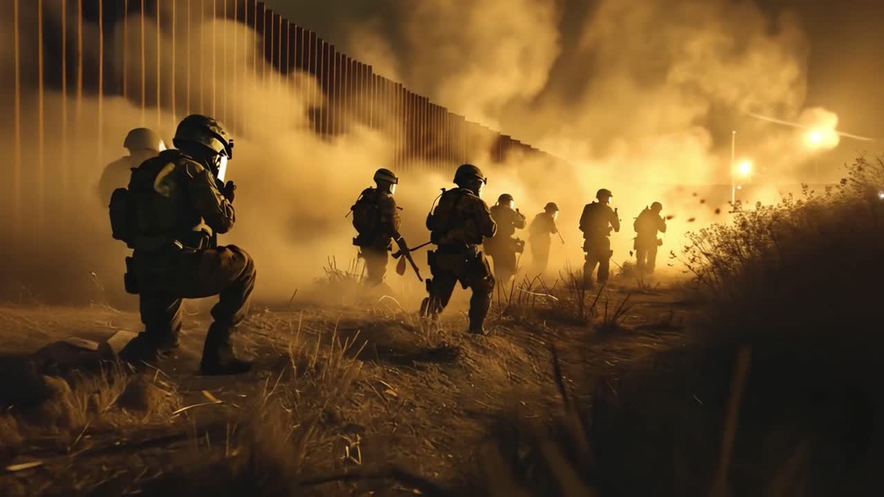 Soldiers patrolling the border at night