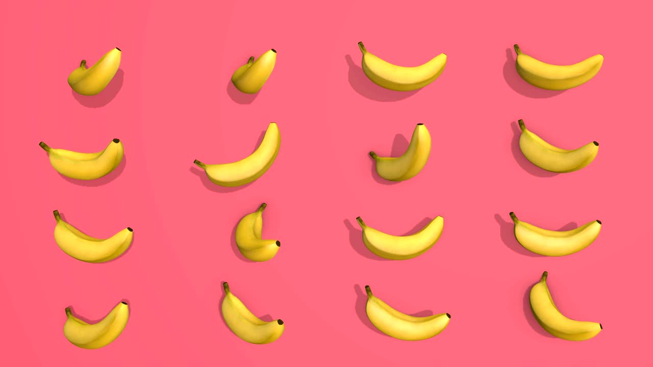 바나나 과일과 함께 다채로운 패턴 - 3d 요소, 4k loopable loop 고립, 디지털 구성에 완벽합니다
