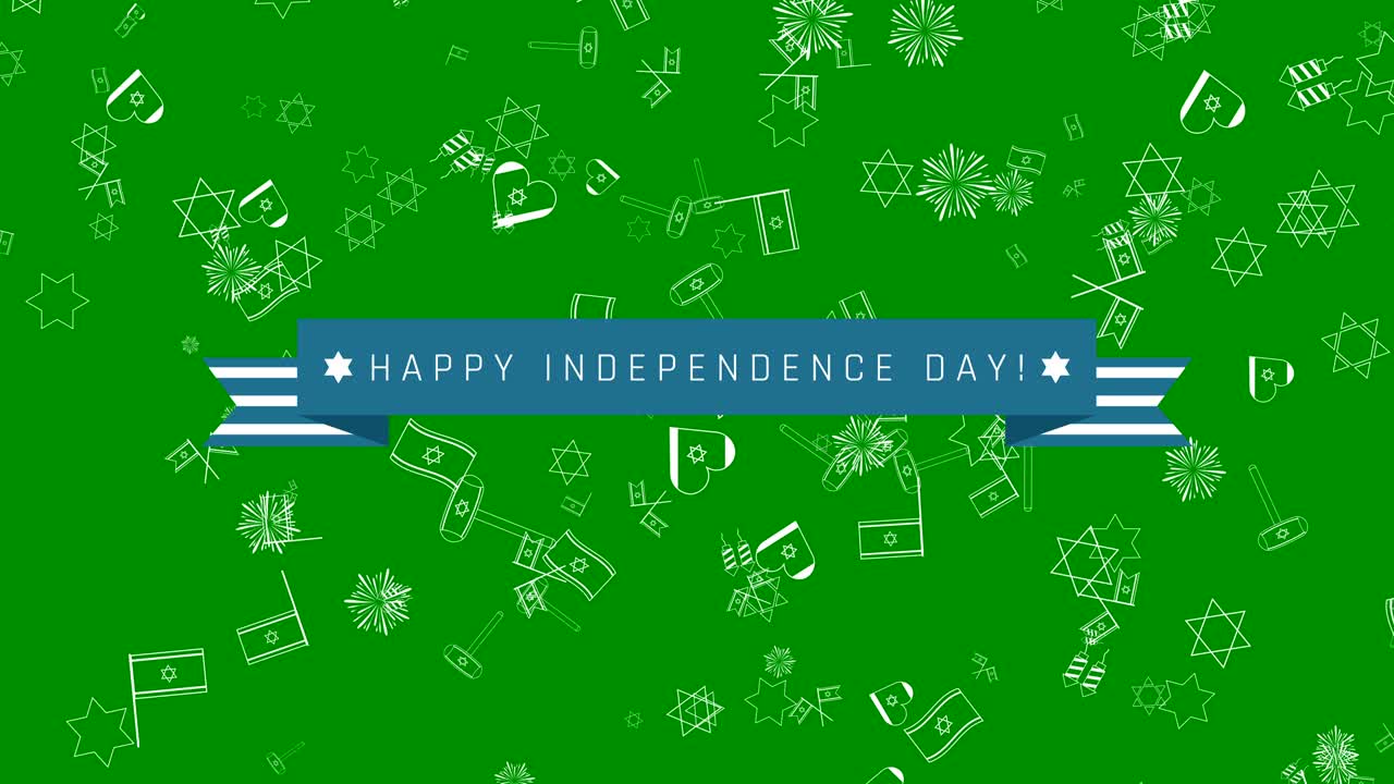 이스라엘 독립기념일 휴일 평면 디자인 애니메이션 배경과 전통적인 윤 아이콘 기호 및 영어 텍스트